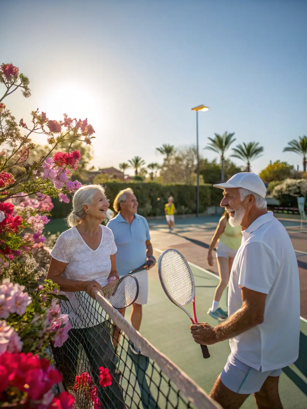 A group of tennis players socializing after a match at Tennis Club de Beaune, emphasizing the social aspect of the club.